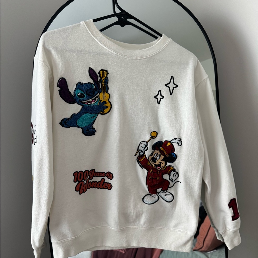Disney White Sweater with Mickey and Stitch